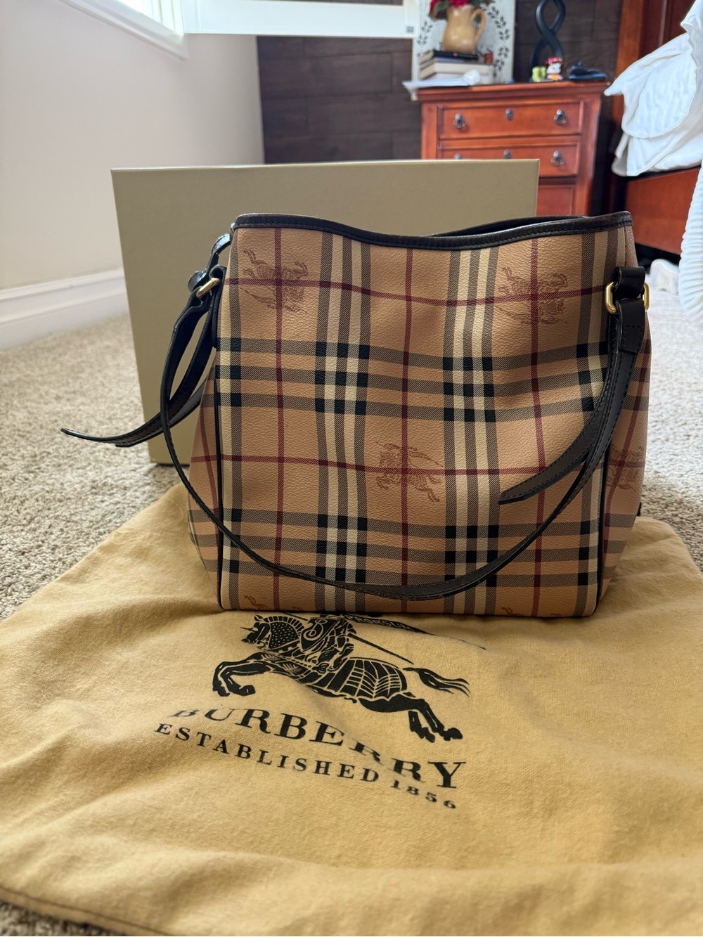 Burberry Haymarket Check Canvas Shoulder Bag with Pouch